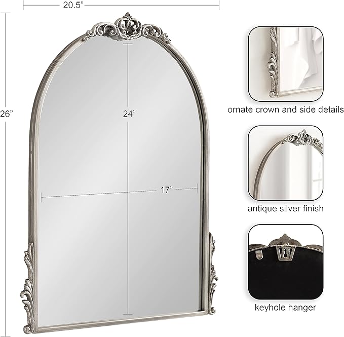 Kate and Laurel Myrcelle Traditional Arched Mirror; 21 x 26; Antique Silver; - Image 2