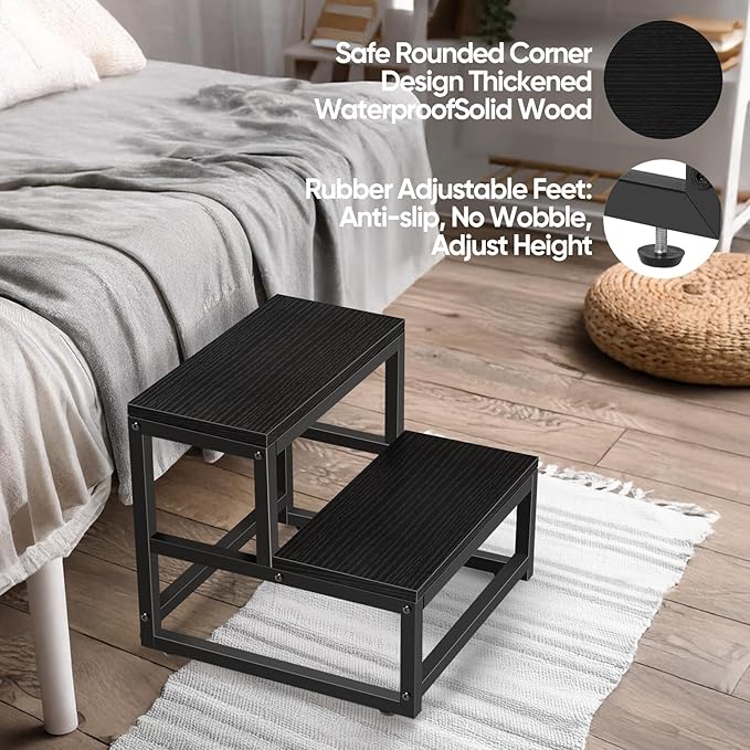 Wood and Metal 2 Step Stool for Adults & Kids – Heavy Duty Rustic Step Stools - Image 3