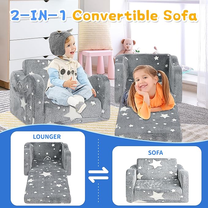 Kids Couch for Toddlers, 2-in-1 Kids Sofa Toddler Couch Chair Glow in The Dark - Image 8