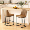 Counter Height Bar Stools Set of 2, Upholstered Leather Barrel Barstools by ErdoruLiving