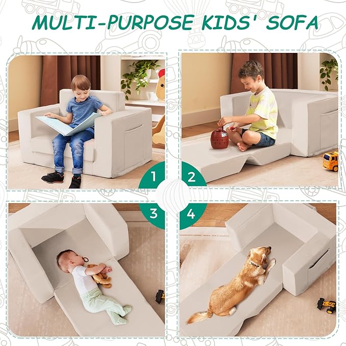 Kids Couch, 2-in-1 Toddler Chair Comfy 1-3 Years, Convertible Kids Chair - Image 6