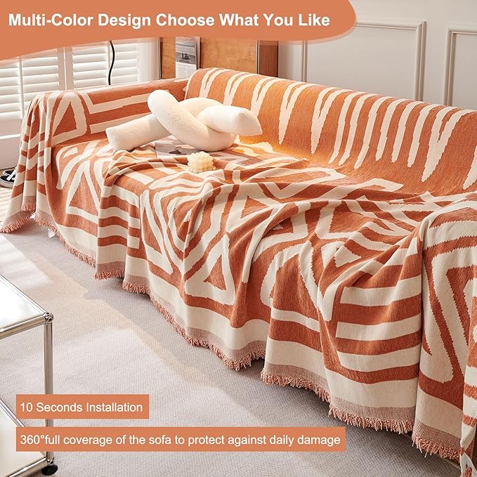 STACYPIK Soft Thick Boho Orange Loveseat Sofa Covers Modern Geometric Couch - Image 5