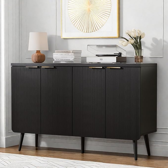 Buffet Cabinet with Storage, Fluted Multifunctional Storage Cabinet with 4 Doors - Image 4