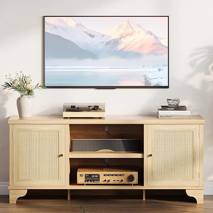 GarveeHome Rattan TV Stand for Living Room, Boho Entertainment Center for 55 - Image 2