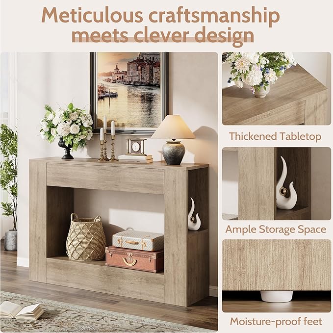 Farmhouse Console Table with Drawer, Narrow Sofa Table Behind Couch - Image 6