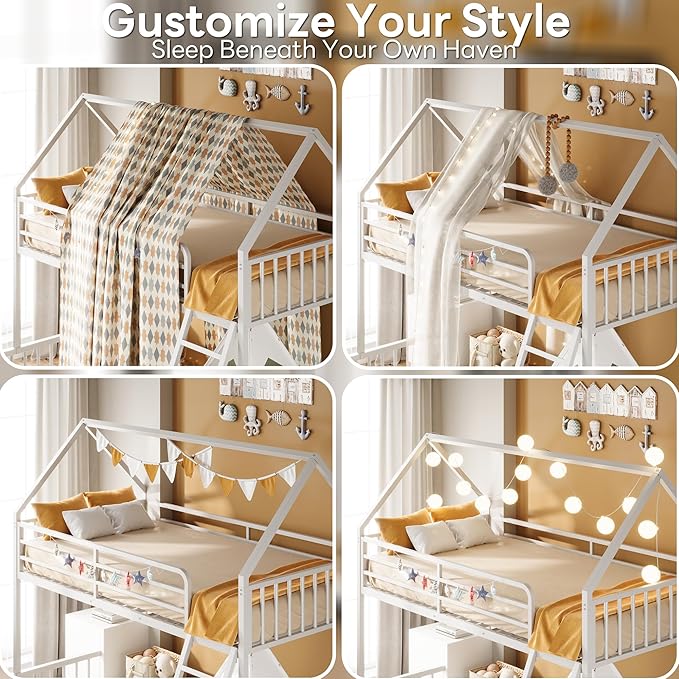 LIKIMIO Bunk Bed Twin Over Full Size, House Bunk Bed Frame - Image 6