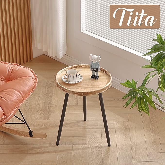 Tiita Round End Table Mental Side Table Nightstand/Small Wood Tables Accent - Image 7