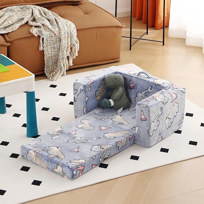 Tiita Kids Chair Couch, Folding Toddler Comfy Sofa Chairs, 2-in-1 Kids Plush - Image 4