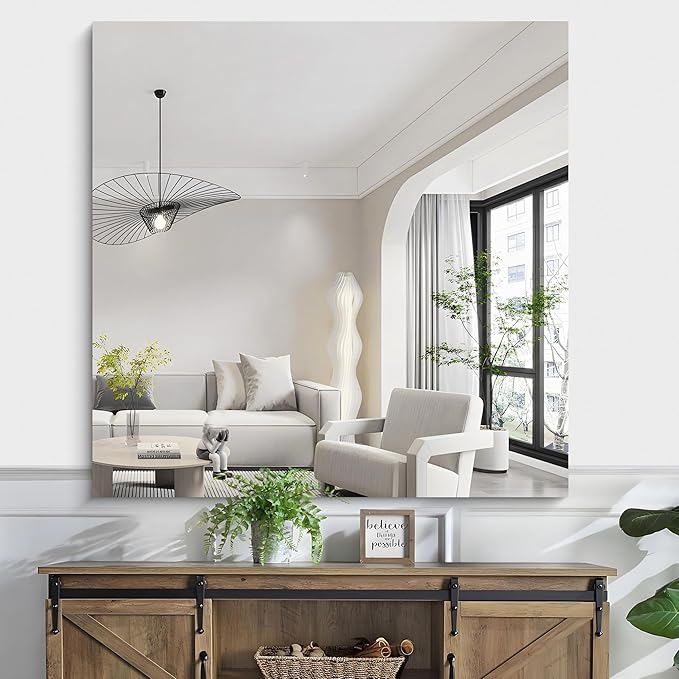 KOCUUY Large Frameless Mirror, 42x42 Inch Square Bathroom Vanity Mirror - Image 5