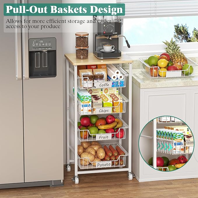 Fruit Vegetable Basket for Kitchen Pantry Storage Organizer, 5-Tier Metal - Image 2