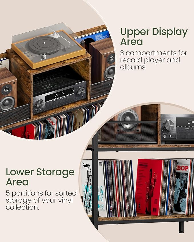 Large Record Player Table, Holds up to 400 Albums, Medieval Rustic Vinyl Record - Image 6