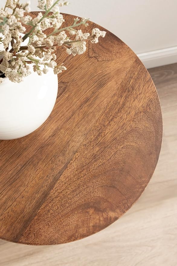 Kate and Laurel Talcott Modern Round Wood Side Table, Walnut Brown, - Image 6
