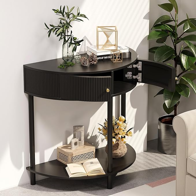 Fluted Half Moon Console Table 2 Tier Narrow Entryway Table - Image 7