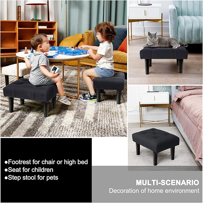 HOUCHICS Small Footstool Ottoman, Velvet Soft Footrest Ottoman - Image 5