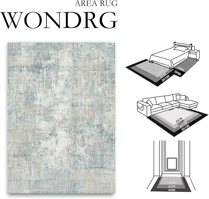 6x9 Washable Area Rug Blue Cream Modern Neutral Abstract Living Room Bedroom - Image 2