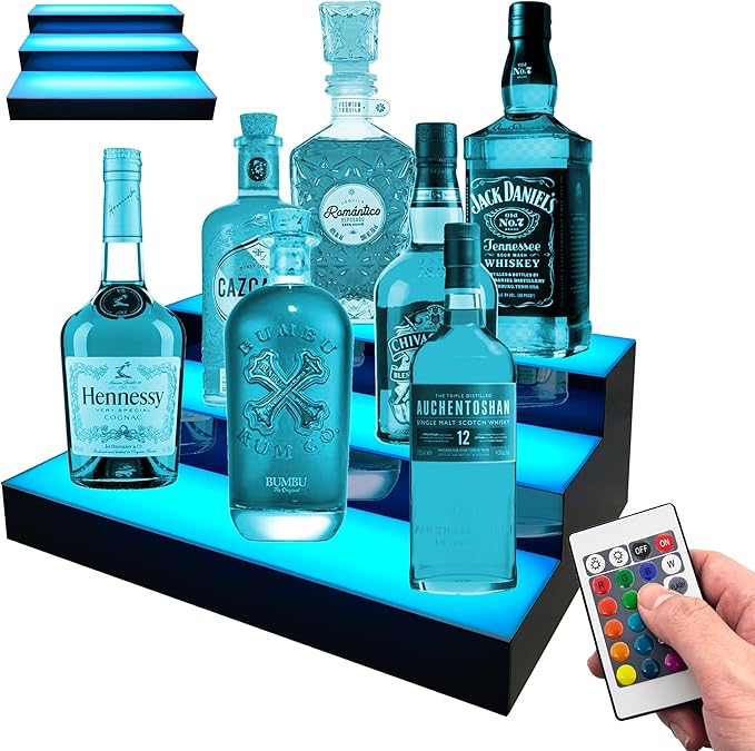 Royxen LED Lighted Liquor Bottle Shelf 3 Tier, 16 Inch Bar Shelf by Royxen