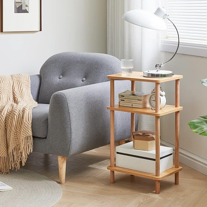 IBUYKE 3-Tier Side Table, Solid Wood Tall End Table - Image 9