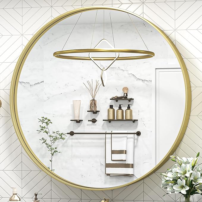 TokeShimi 40 Inch Round Gold Bathroom Mirror by RefinedBathroomAccessories