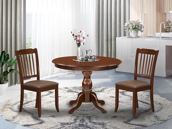 East West Furniture HBDA3-MAH-C 3 Piece Dining Set Contains a Round Dining Room - Image 2