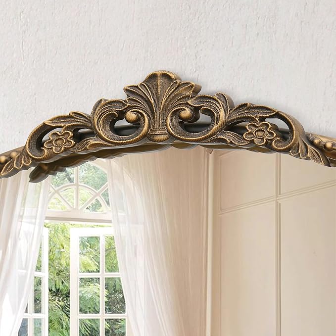 Micasso Gold Antique Wall Mirror: 29"x 36" Large Arched Mirror - Image 3