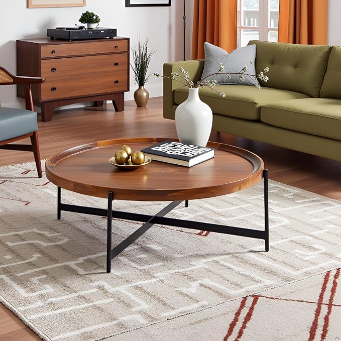 Brookline Solid Acacia Wood 42-Inch Round Coffee Table - Image 7
