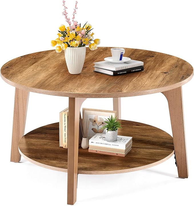 Sweetcrispy Round Coffee Table, 2-Tier Center Circle Counter by Sweetcrispy