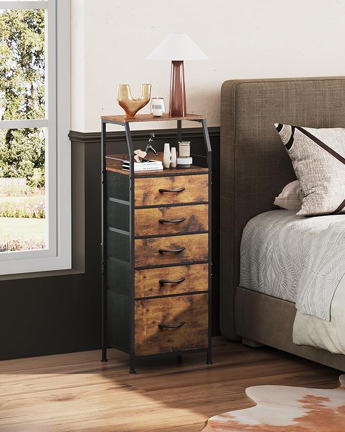 WLIVE Tall Night Stand with 5 Fabric Drawers, Bedroom Nightstand with 5 Drawers - Image 5