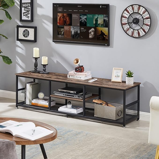 VECELO Industrial TV Stand for Televisions up to 70 Inch, 3 Tiers Media Console - Image 2