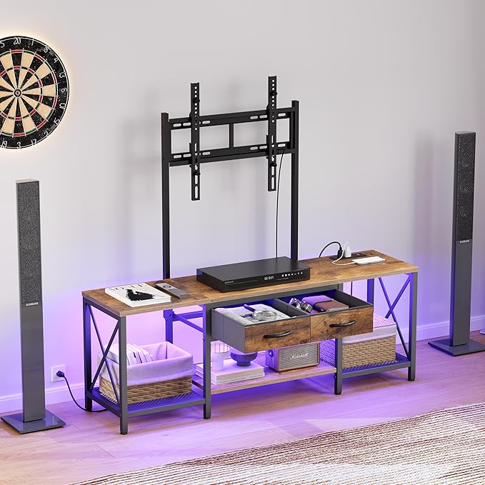 TV Stand with Mount, Power Outlet and LED Light, Entertainment Center, - Image 9