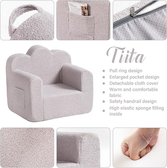 Tiita Kids Couch Sherpa Toddler Chair, Cloud-Like Comfy Kids Sofa Toddler - Image 4
