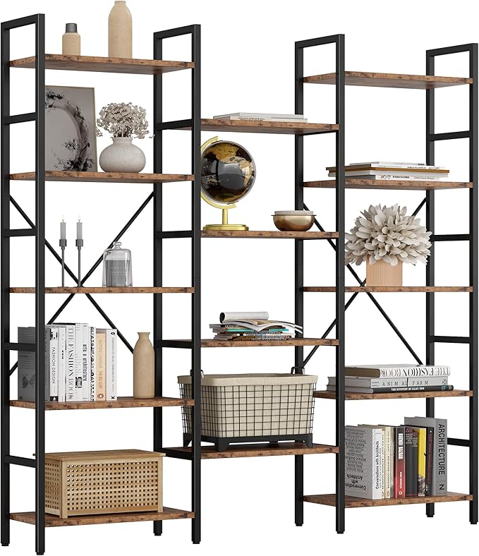IRONCK Bookcases and Bookshelves Triple Wide 5 Tiers Industrial Bookshelf by IRONCK