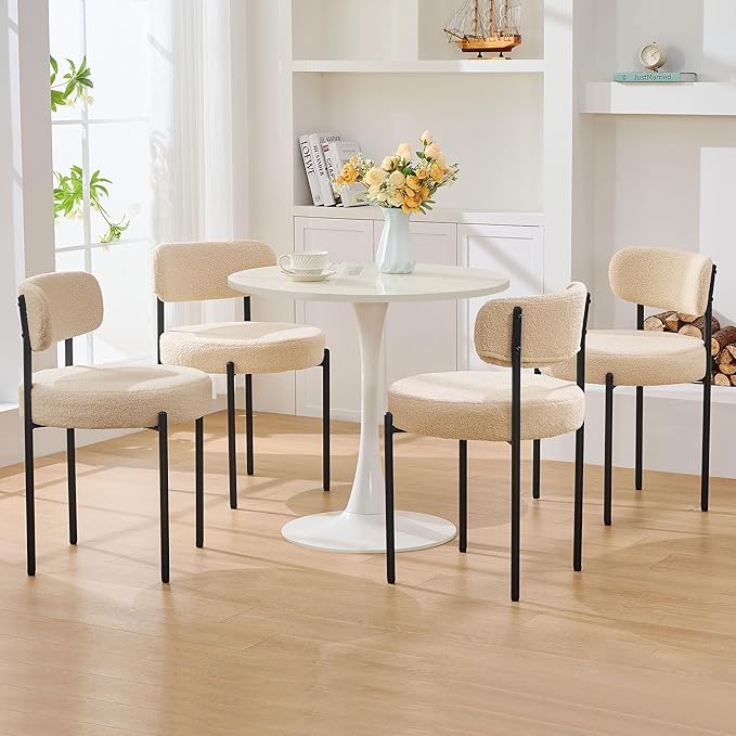 Dining Chairs Set of 4, Curved Backrest Upholstered Dining Room Chairs - Image 7