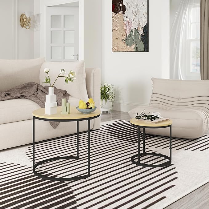 Nesting Tables Set of 2, Round Coffee Table, Small Nesting Coffee Table - Image 5