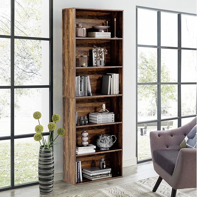 71" Tall Bookcase, 6-Tier Open Display Storage Shelves, Floor Standing Large by GRUSIGN