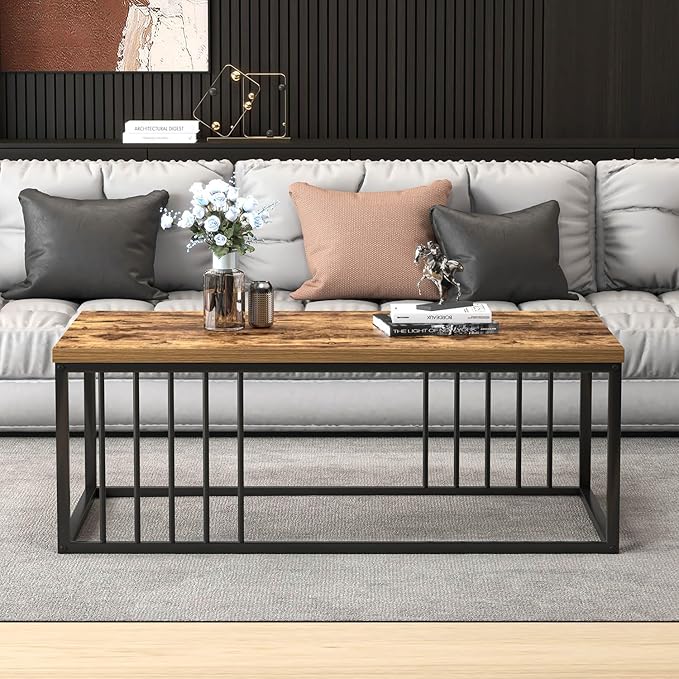 FOLUBAN Coffee Table, Modern Wood and Metal Living Room Table, Industrial - Image 7