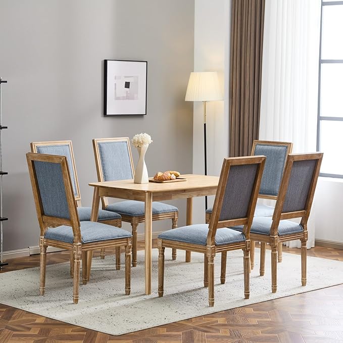 Merax Upholstered Solid Wood Dining Chairs Set of 6, French Country Style - Image 3