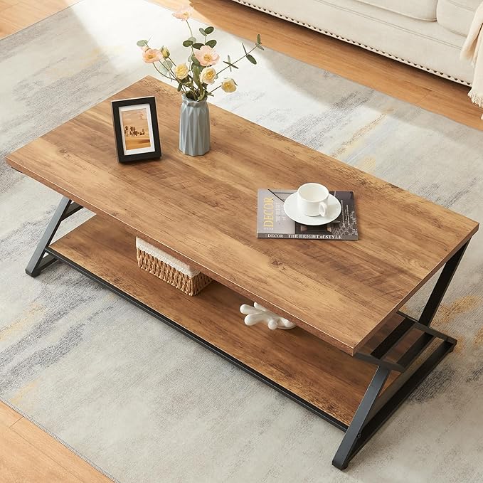 HOMISSUE Coffee Table, Rustic Rectangle Coffee Table - Image 7
