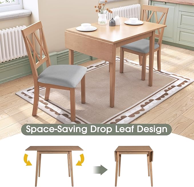 Merax Farmhouse Wood 3-Piece Multifunctional Dining Set, 45.6 inch Extendable - Image 2