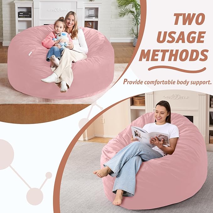 5FT Bean Bag Chair with Ultra Soft Velvet Cover Bean Bag Sofa with Memory Foam - Image 5