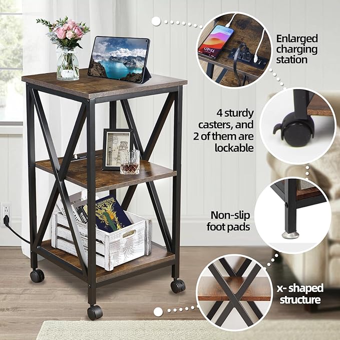 Square End Table with Charging Station, 3-Tier End Table Living Room, Wood and - Image 4