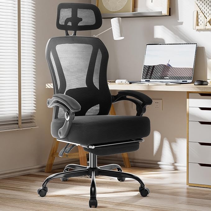 Ergonomic Office Chair with Footrest, Ultra Thick Reclining Office Desk Chair by TUKAKA