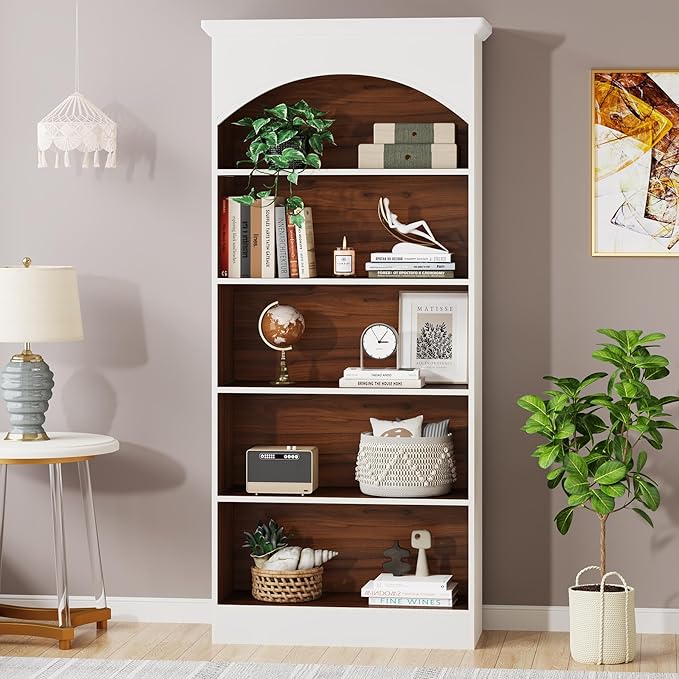 LITTLE TREE 70.9" White Bookcase, 5-Tier Tall Bookshelf - Image 4