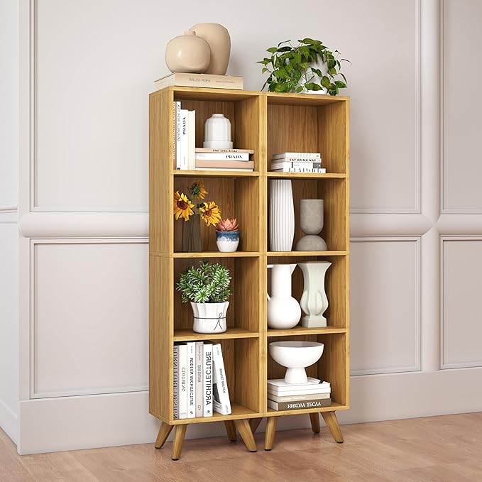 Manora Small Bookcase with 4 Open Shelves, Modern Bookshelf with Wooden Legs - Image 5