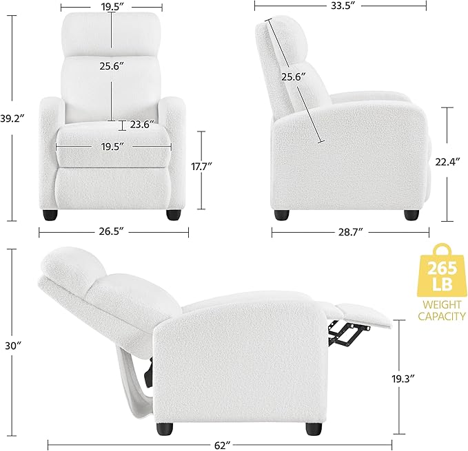 Yaheetech Boucle Recliner Chair Single Sofa Home Theater Seating Adjustable - Image 3