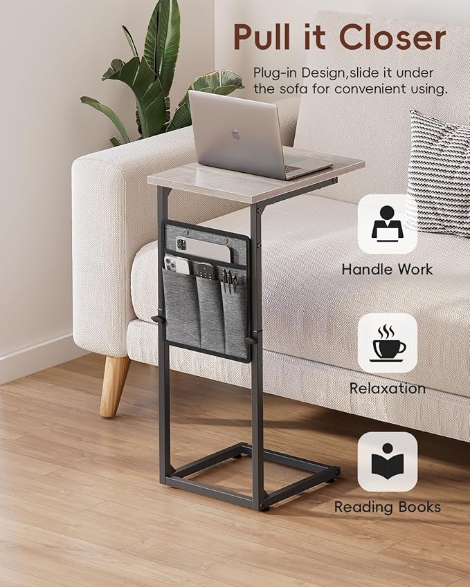 Vagusicc C Shaped End Table, Adjustable Height Small Couch Side Table, Laptop - Image 7