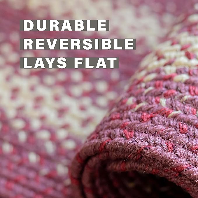 Homespice Autumn Maple Burgundy and Tan Oval Braided Rugs, 8x10' - Image 3