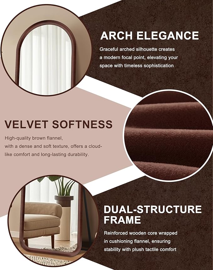 Delma Arched Full Length Mirror, Free Standing Floor Plush Flannel Frame Mirror - Image 5