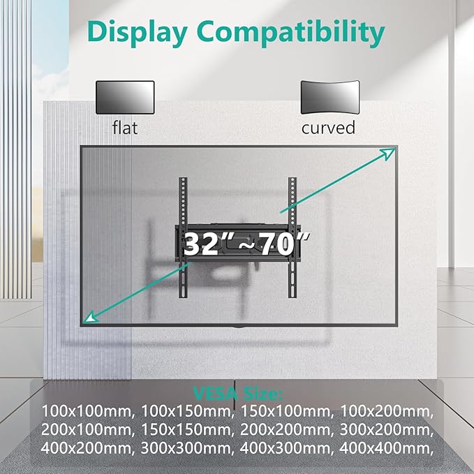 WALI Full Motion TV Wall Mount for Most 32-70 inch Flat Curved TVs, Swivel - Image 5