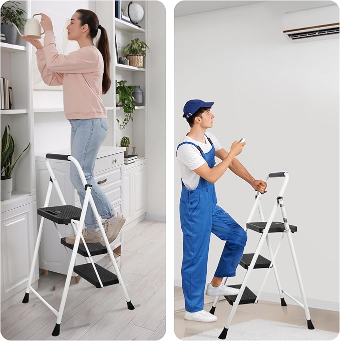 3 Step Ladder, Portable Steel Folding Step Stool - Image 7