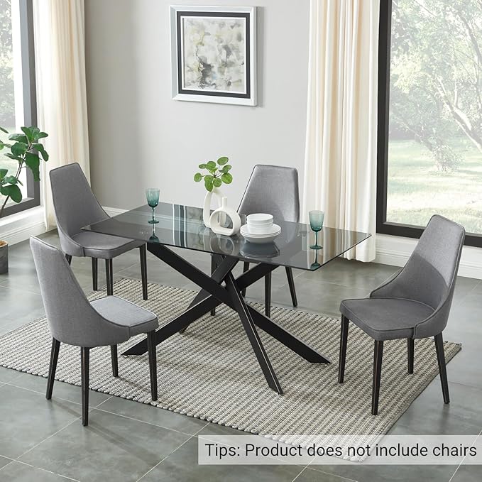 Modern Style Dining Table with Gray Tempered Glass Top and Black Metal Tubular - Image 5